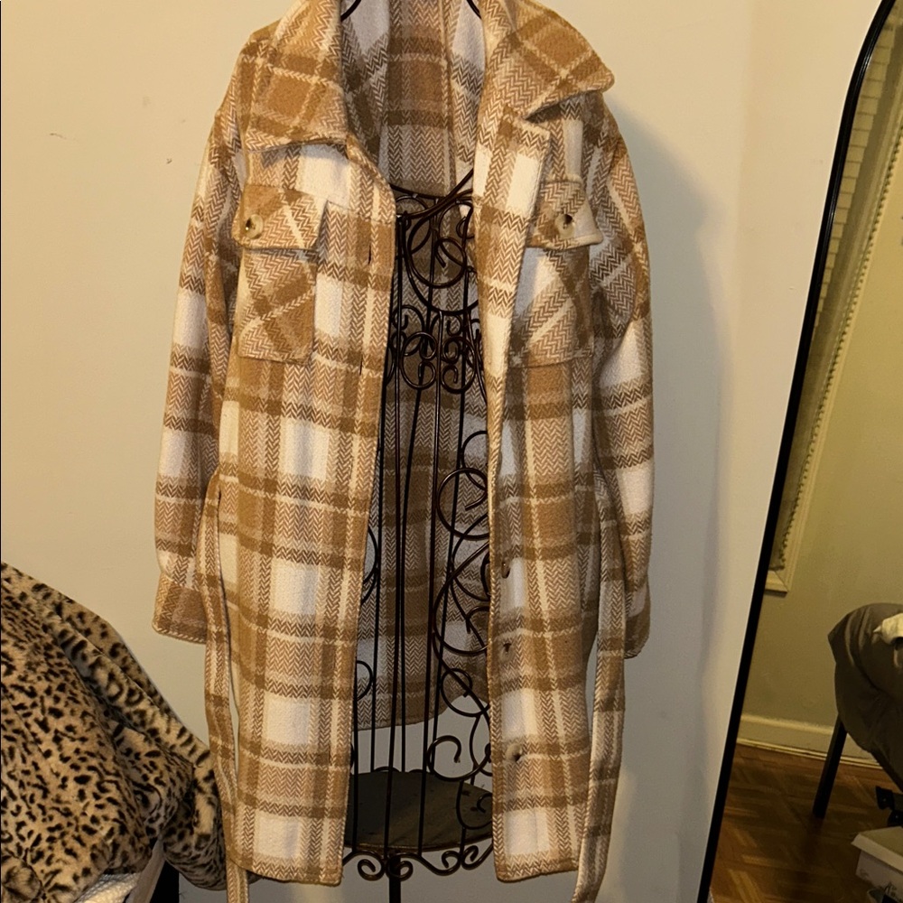 Plaid Tan and White Teddy Jacket